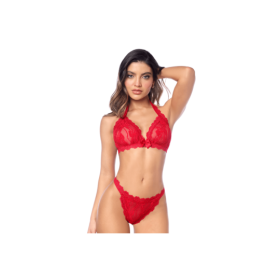 Ensemble sexy 2 pièces en dentelle romantique avec haut et string assorti 